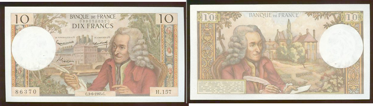 10 francs Voltaire 1965 AU